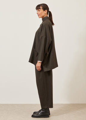 wide longer back double stand collar jacket - long