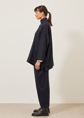 wide longer back double stand collar jacket - long