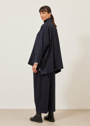 wide longer back double stand collar jacket - long