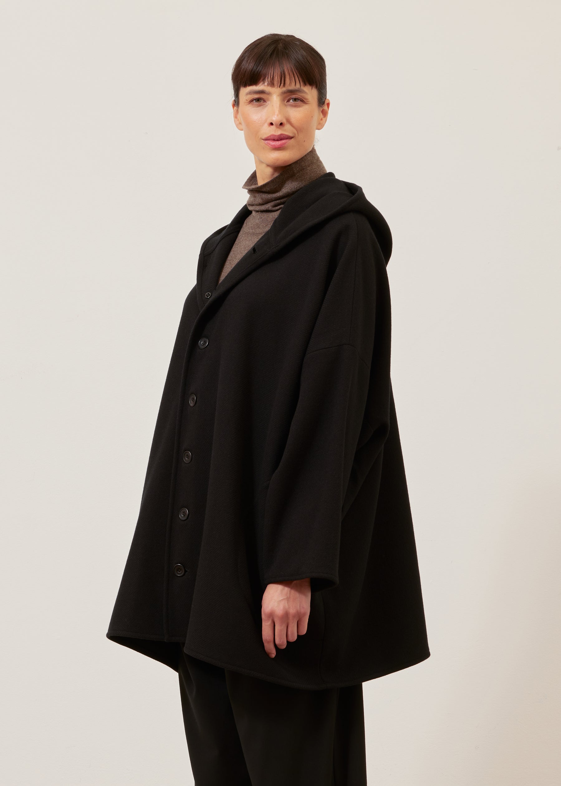 wide hooded buttoned coat - long plus