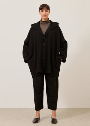 wide hooded buttoned coat - long plus