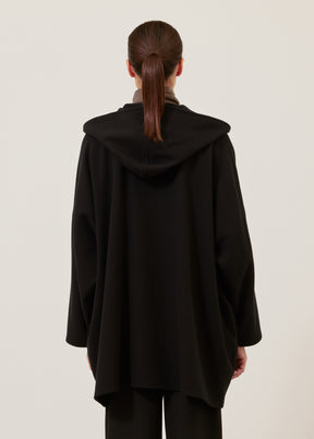 wide hooded buttoned coat - long plus