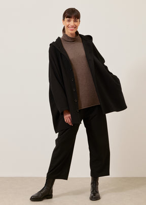 wide hooded buttoned coat - long plus