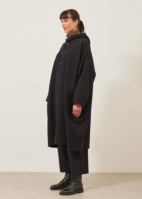 wide hooded buttoned coat - 3/4 length