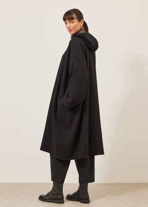 wide hooded buttoned coat - 3/4 length