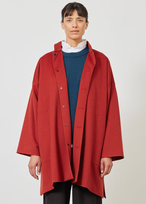 wide A-line mandarin collar coat - long plus