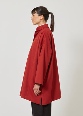 wide A-line mandarin collar coat - long plus