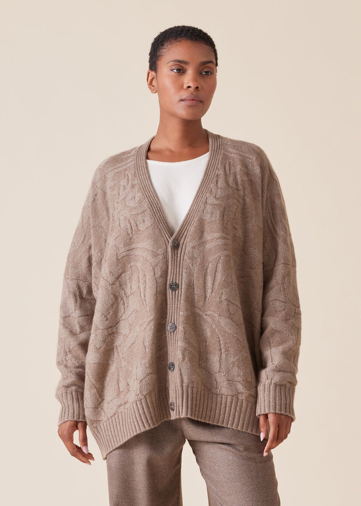 cashmere 3/4 width V neck cardigan - mid plus