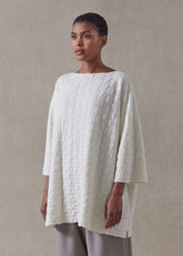 cashmere square 3/4 sleeve sweater - long (white)