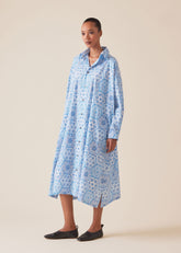 cotton wide a-line shirt dress with collar