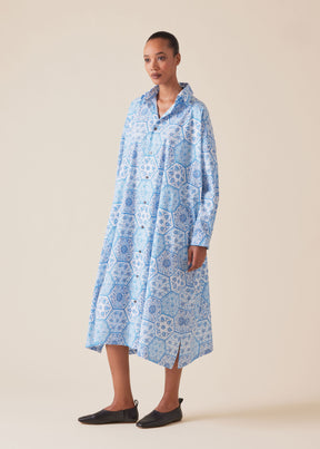 cotton wide a-line shirt dress with collar