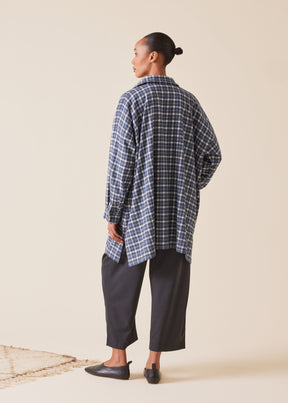 cotton wide a-line shirt jacket with collar - long plus