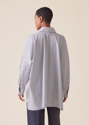 cotton wide longer back shirt with collar - long