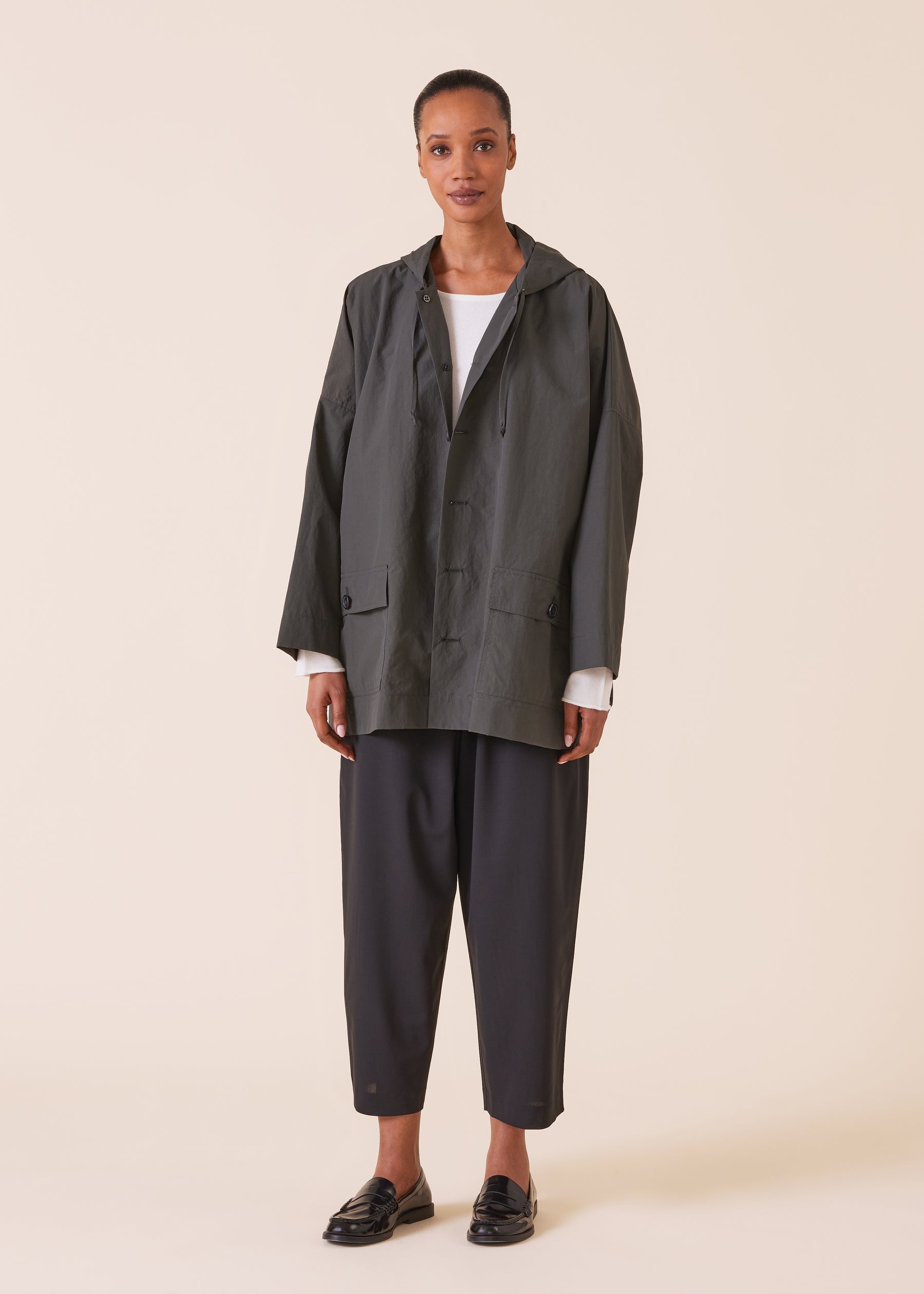 cotton mix hooded raincoat  - long