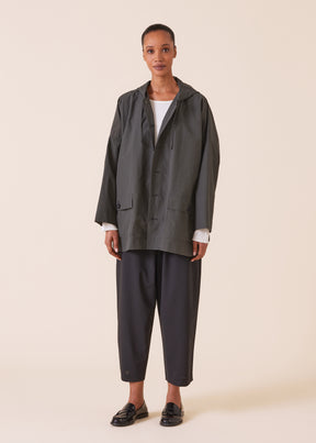 cotton mix hooded raincoat  - long