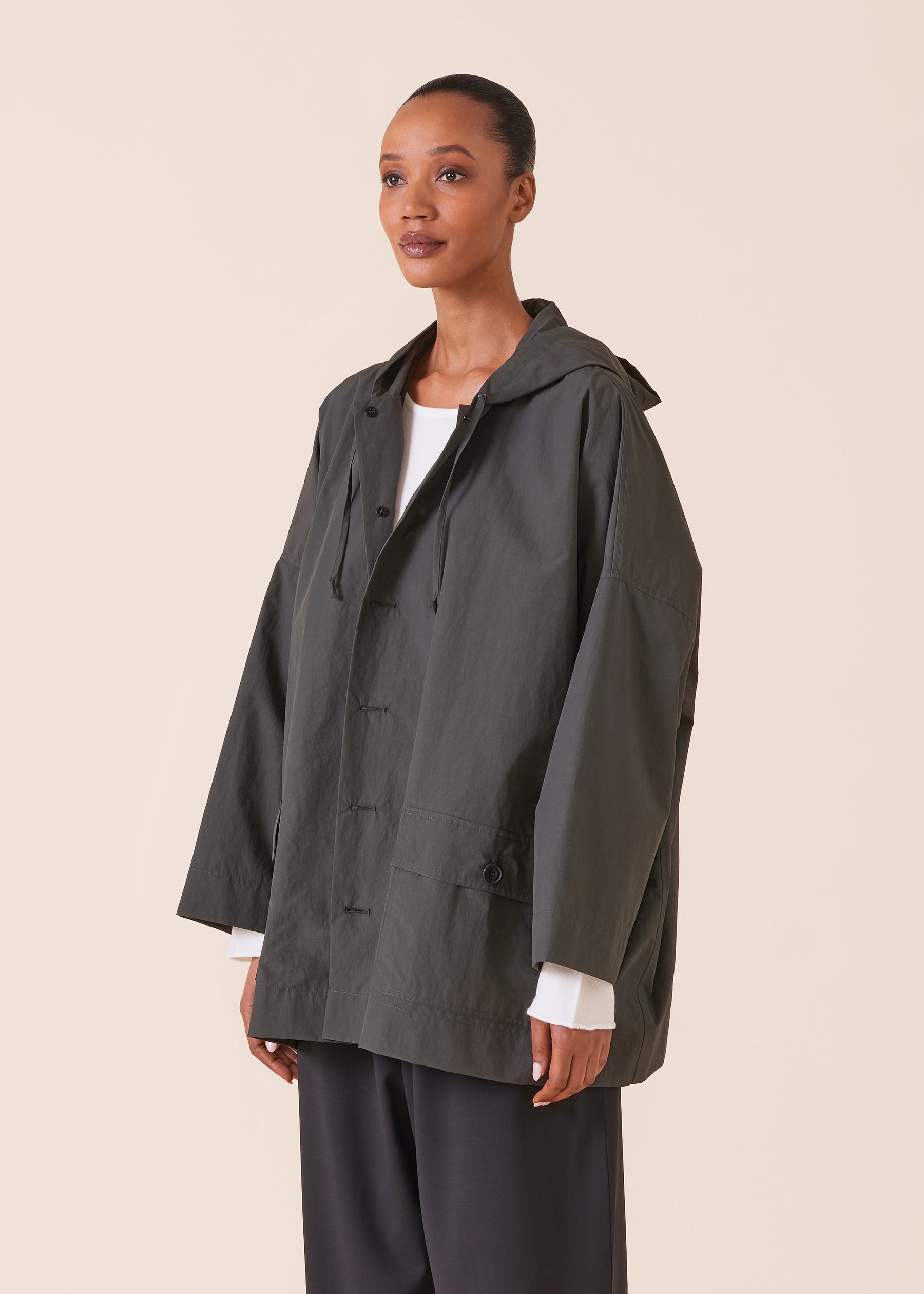 cotton mix hooded raincoat  - long