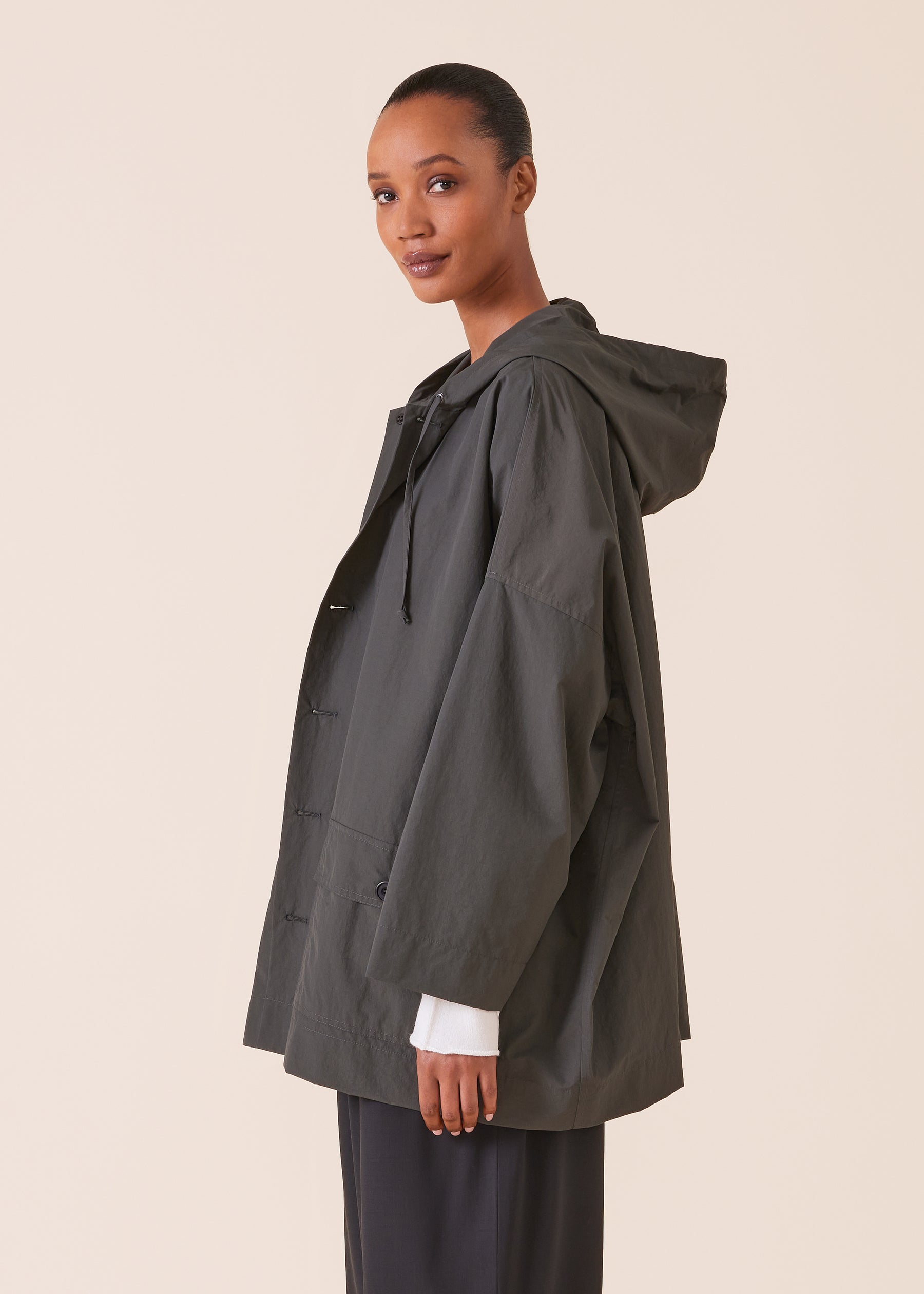 cotton mix hooded raincoat  - long