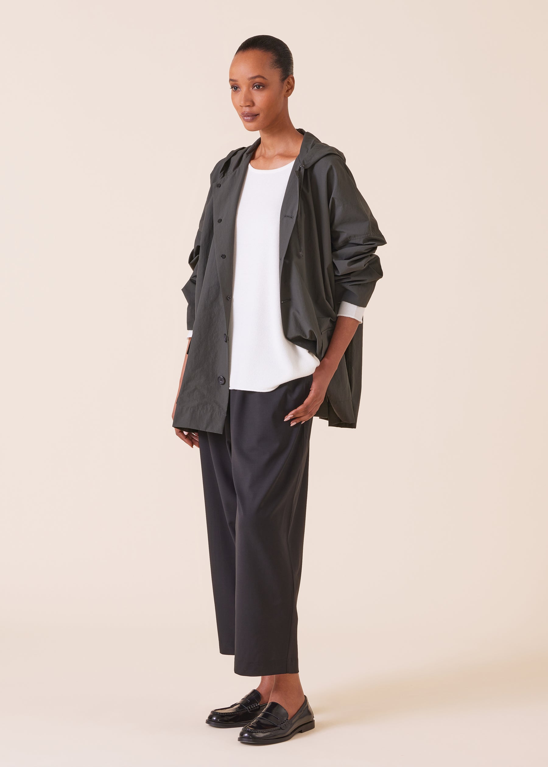 cotton mix hooded raincoat  - long