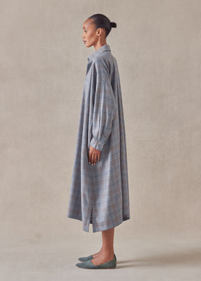 wool silk mix wide a-line shirt dress with collar