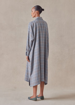 wool silk mix wide a-line shirt dress with collar