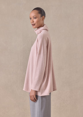 cashmere slim sleeve raw edge scrunch neck sweater - mid plus
