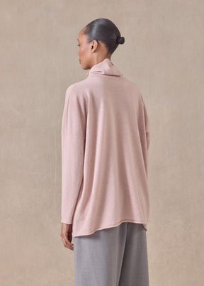 cashmere slim sleeve raw edge scrunch neck sweater - mid plus