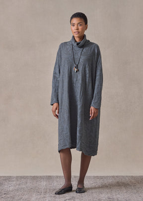 cashmere wide a-line scrunch neck knit dress (lavagrey)