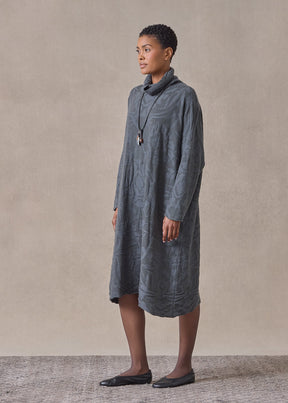 cashmere wide a-line scrunch neck knit dress (lavagrey)