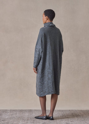 cashmere wide a-line scrunch neck knit dress (lavagrey)