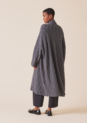 cashmere wide shawl collar cardigan coat - 3/4 length