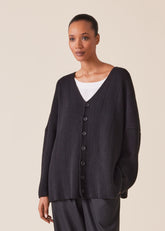 cashmere 3/4 width V neck button cardigan - mid