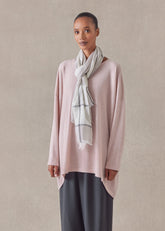 cashmere smaller front larger back round neck sweater - long (rosepowder)