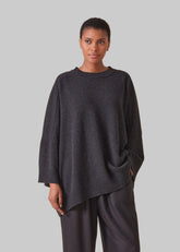 cashmere sloped shoulder round neck sweater - long (coal)