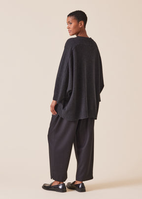 cashmere sloped shoulder round neck sweater - long