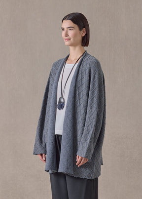 cashmere open cardigan - long (grey/denim)