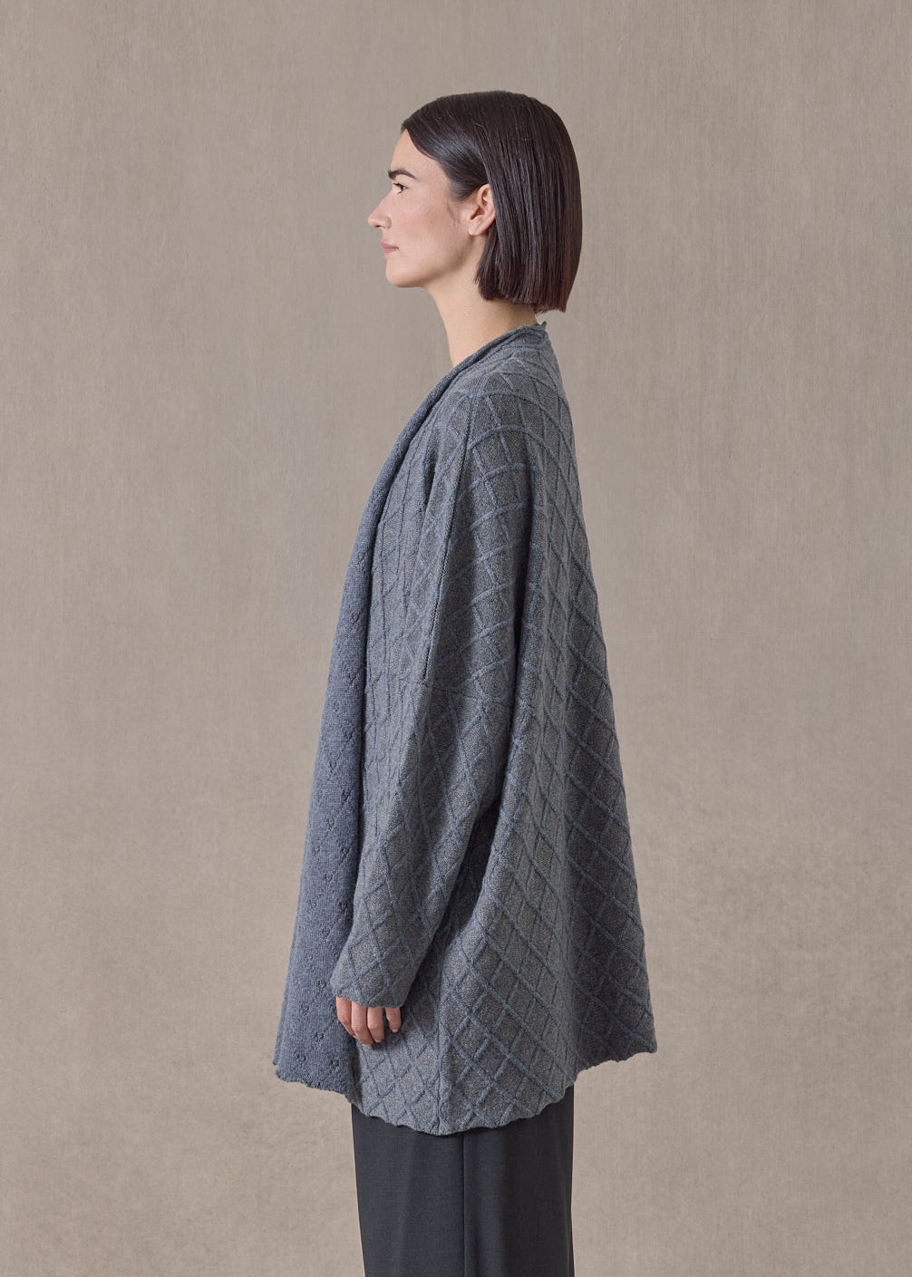 cashmere open cardigan - long (grey/denim)