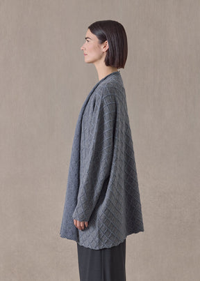 cashmere open cardigan - long (grey/denim)