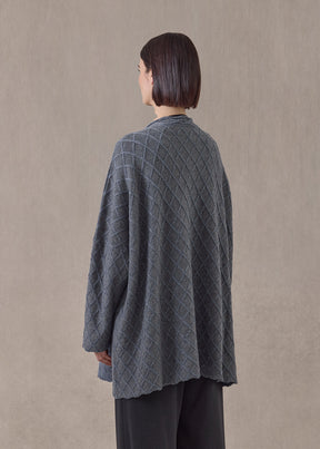 cashmere open cardigan - long (grey/denim)