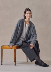 cashmere open cardigan - long (grey/denim)