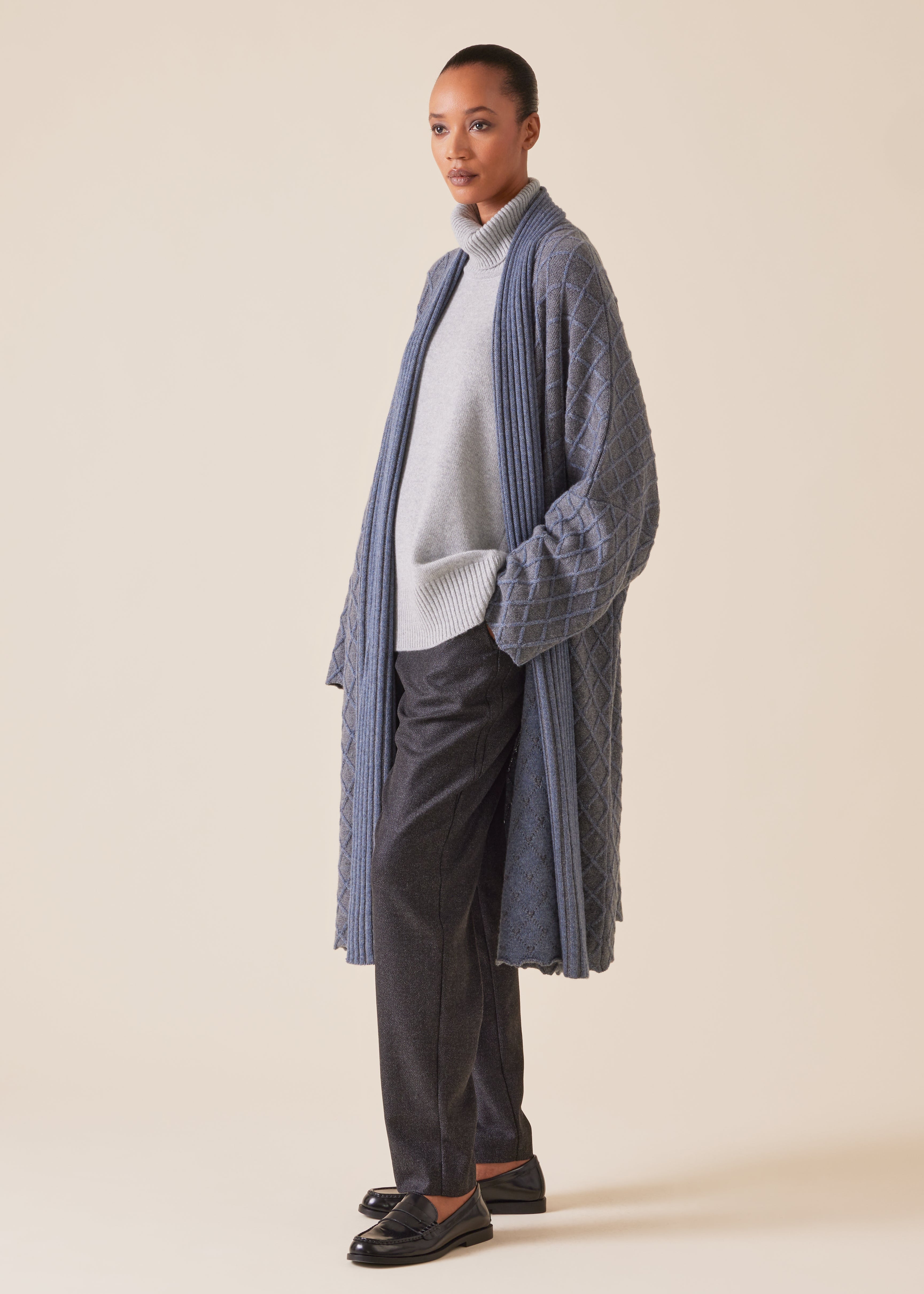 cashmere wide shawl collar cardigan coat