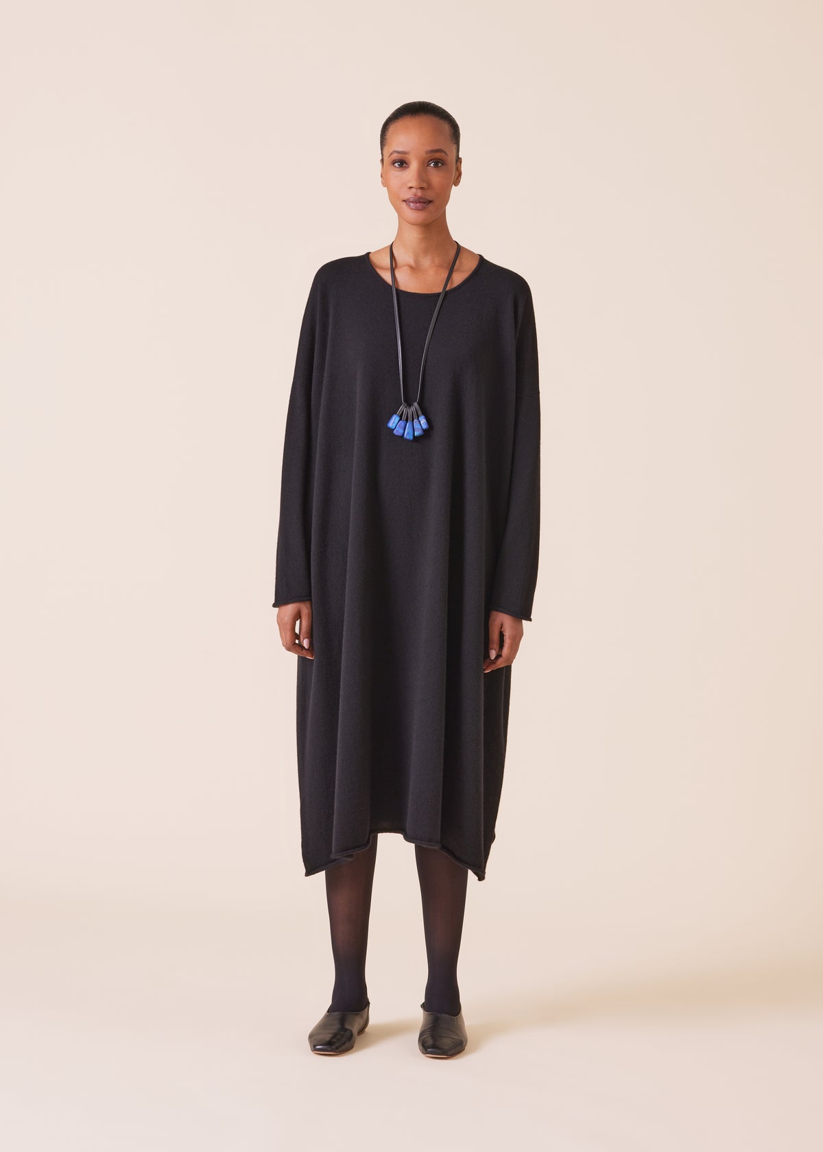cashmere a-line bateau neck knit dress