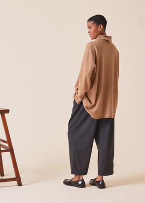 cashmere slim sleeve raw edge scrunch neck sweater - mid plus