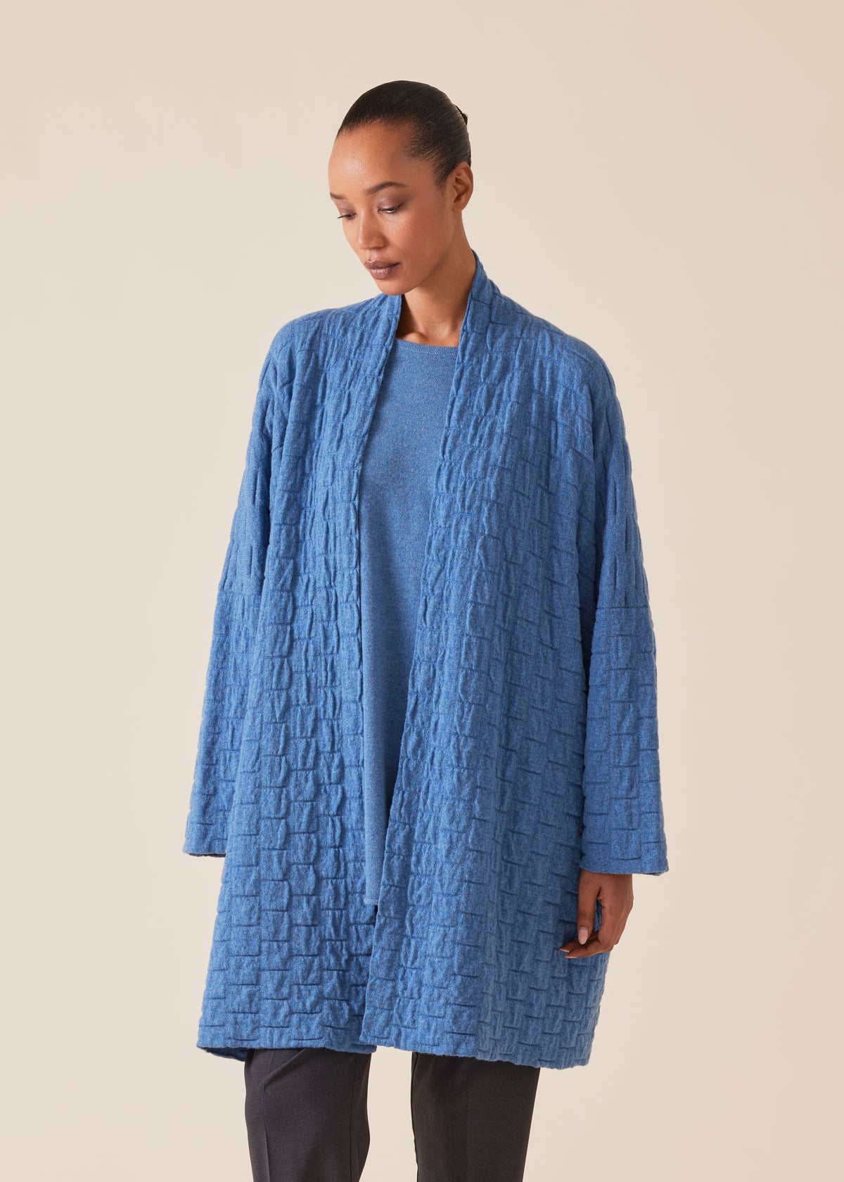 knitted scrunch shawl collar cardigan - long plus