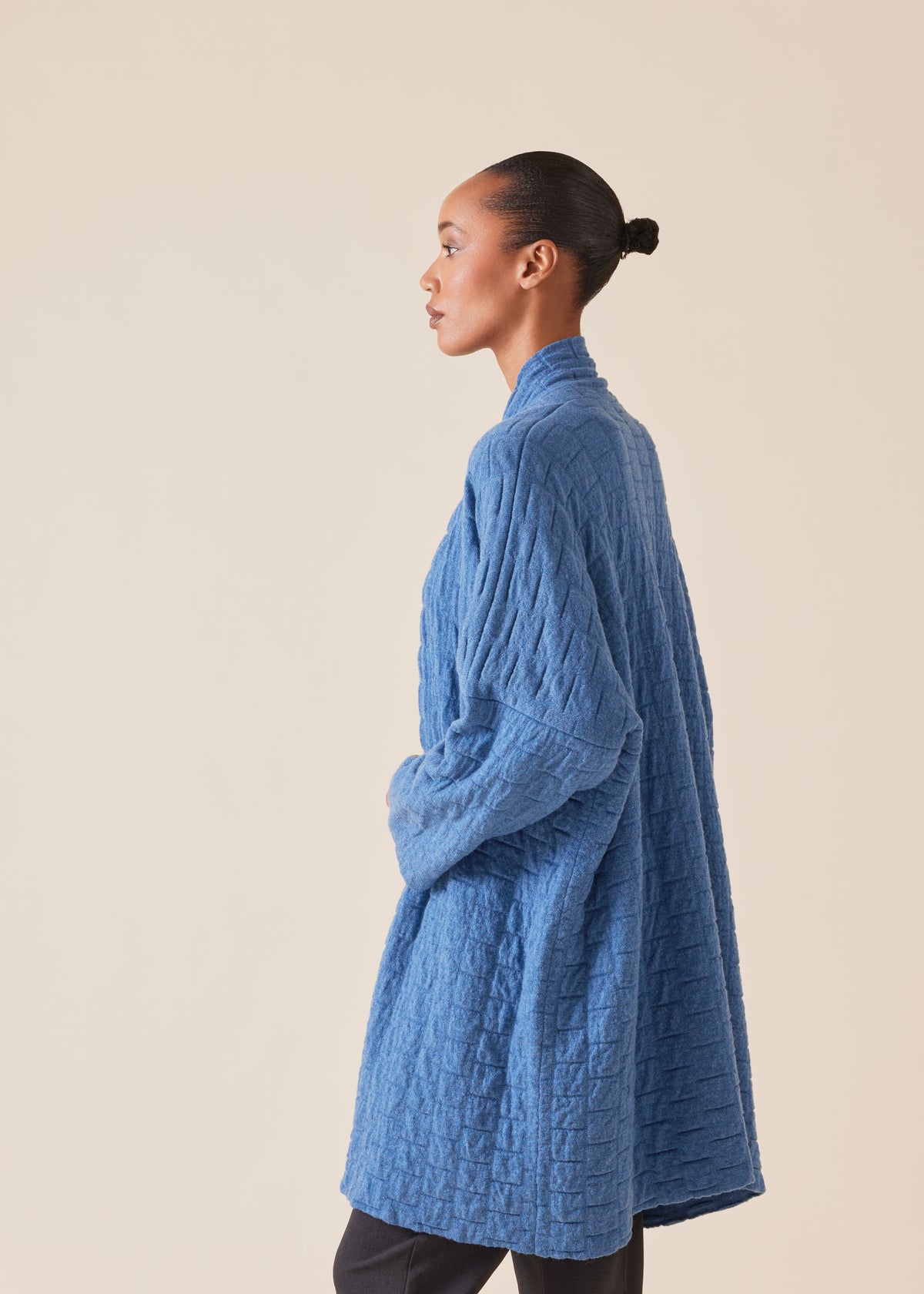 knitted scrunch shawl collar cardigan - long plus