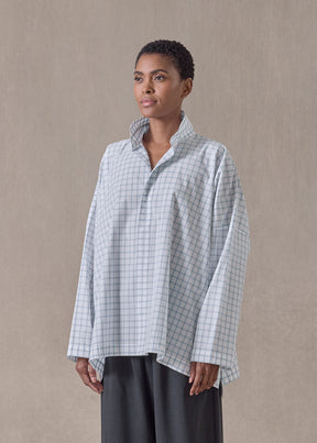 cotton wide longer back double stand collar shirt - mid plus (woadblue)