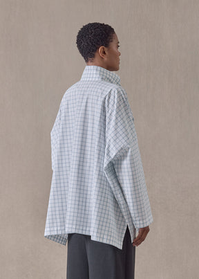 cotton wide longer back double stand collar shirt - mid plus (woadblue)