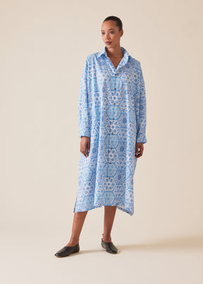 cotton wide a-line shirt dress with collar