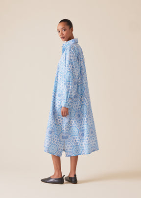 cotton wide a-line shirt dress with collar