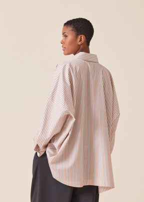cotton wide longer back shirt with collar - long