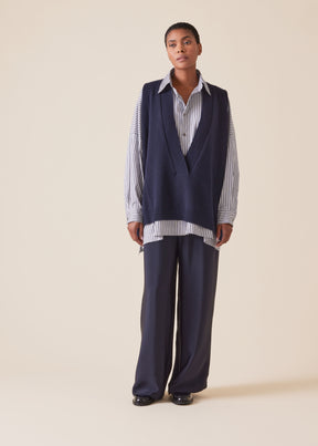 cotton wide longer back shirt with collar - long